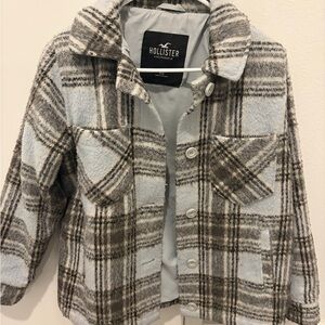 Hollister Plaid Jean Jacket - Gray and Brown